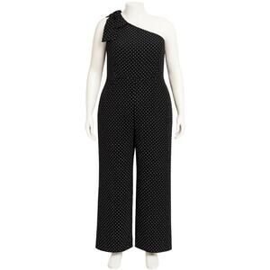 Kate Spade Jumpsuit Plus 24 Black White Polka Dot One Shoulder Bow Pants Retro